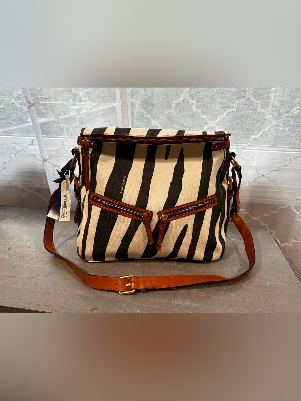 NWT Dooney & Bourke Zebra Canvas Zip Sac Crossbody Bag